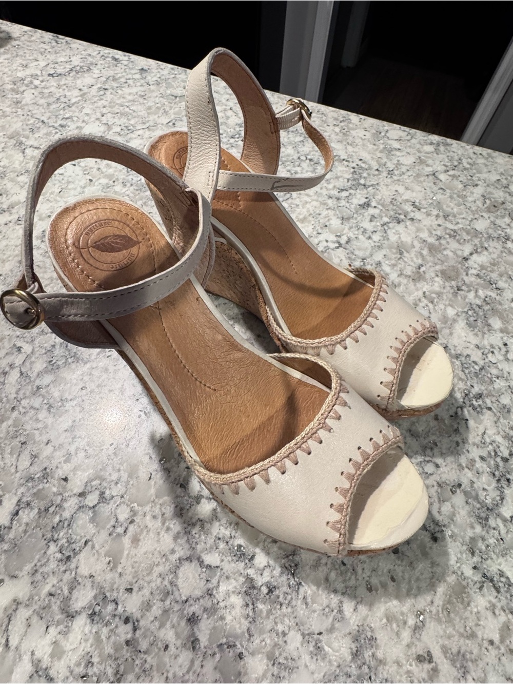 Nurture Cream Peep-Toe Ankle-Strap Wedge Sandals-Size 7.5